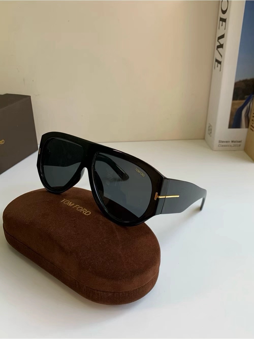 Tom Ford Black Acetate Sunglasses with Gold Temple Accent